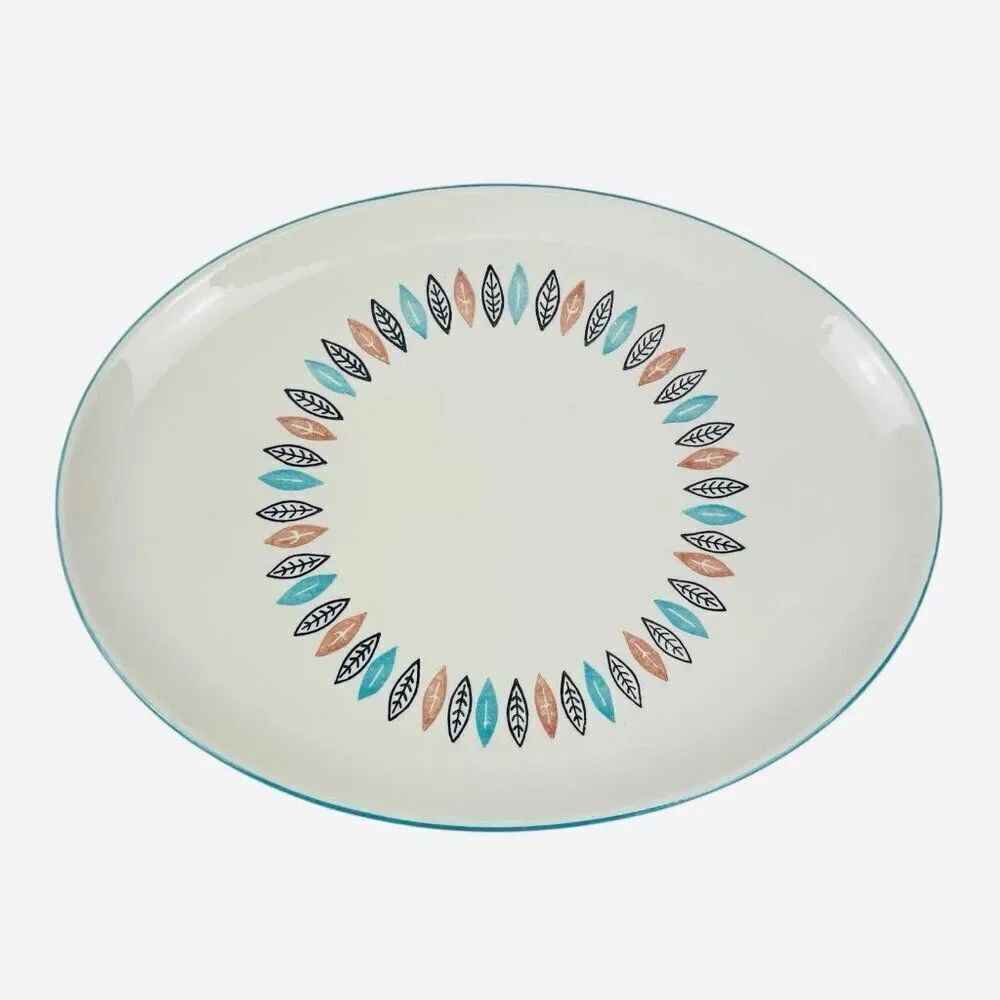 Vintage Marcrest USA Nordic Mint Colorful Leaves 13.75" Oval Serving Platter MCM